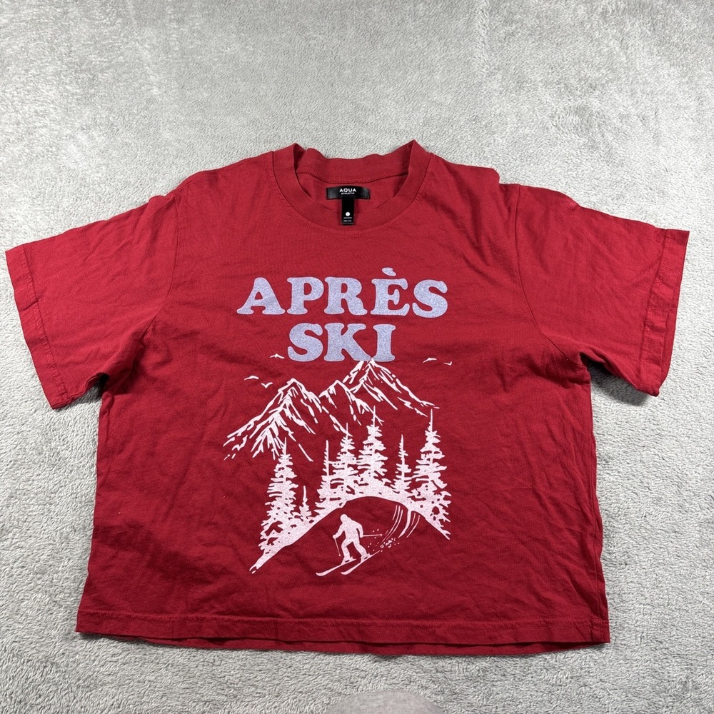 NWT AQUA Athletic Aprés Ski Graphic Tee Red‎ Size Small